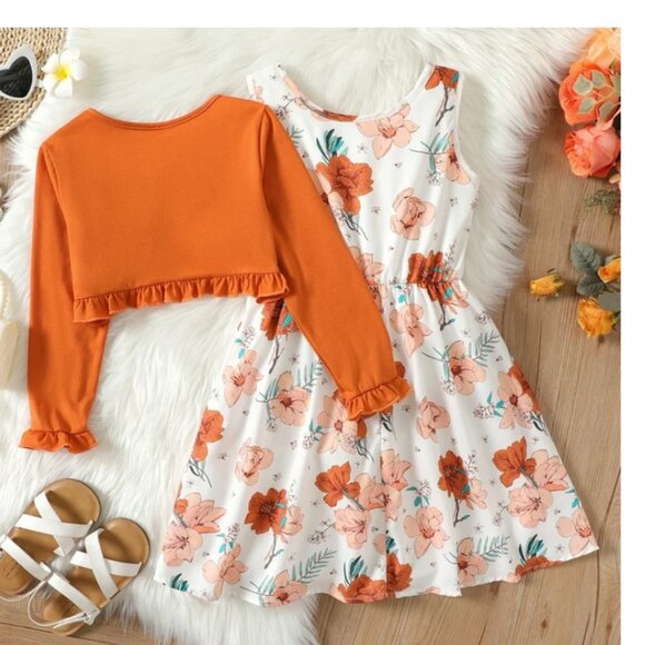 PatPat 2pcs Kid Girl Dress and Cardigan Floral Print Sleeveless Dress Size 9-10Y - Picture 2 of 5